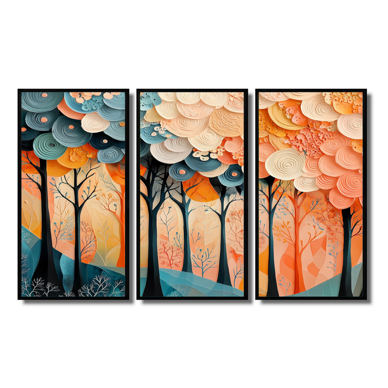 «Forest Trees Dream Fragments Forest I», art mural forêt - ensemble de 3, H 28 po x l 36 po, Noir
