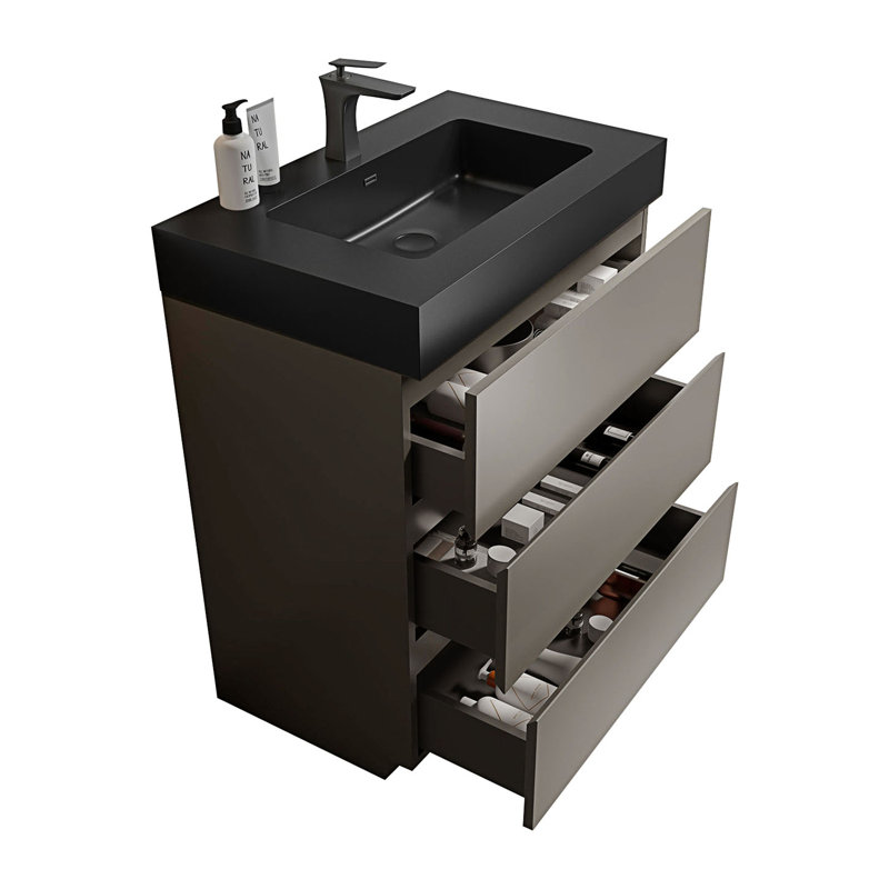 Meuble-lavabo autoportant avec tiroirs, Noir/gris