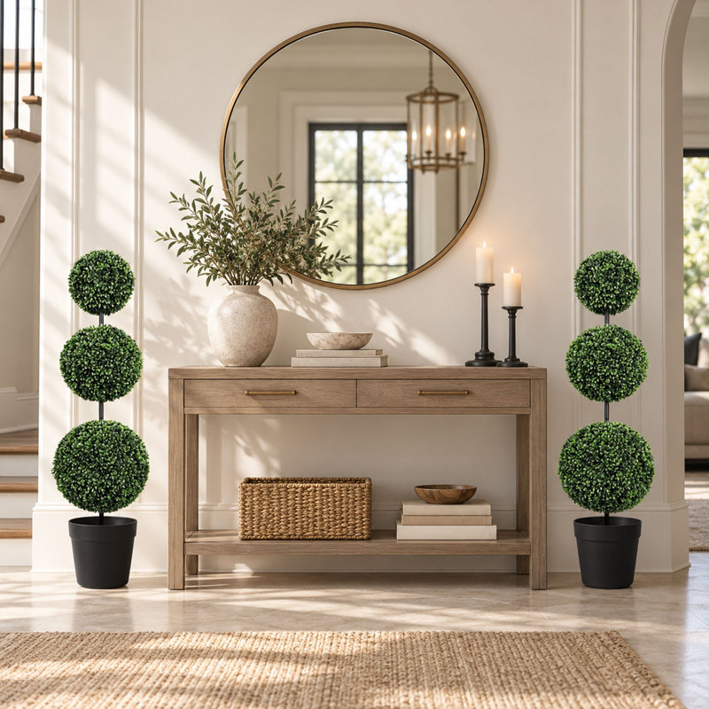 Lot de 2 arbres topiaires artificiels en buis à triple boule de 90 cm (3 pi) résistants aux UV