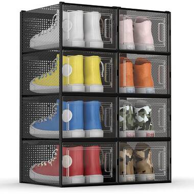 Stackable Shoe Organizer Shoes Box Womens Mens Shoe Sneakers Storage Box Foldable Stackable Shoe Storage Container Clear Closet Shelf Shoe Organizer F