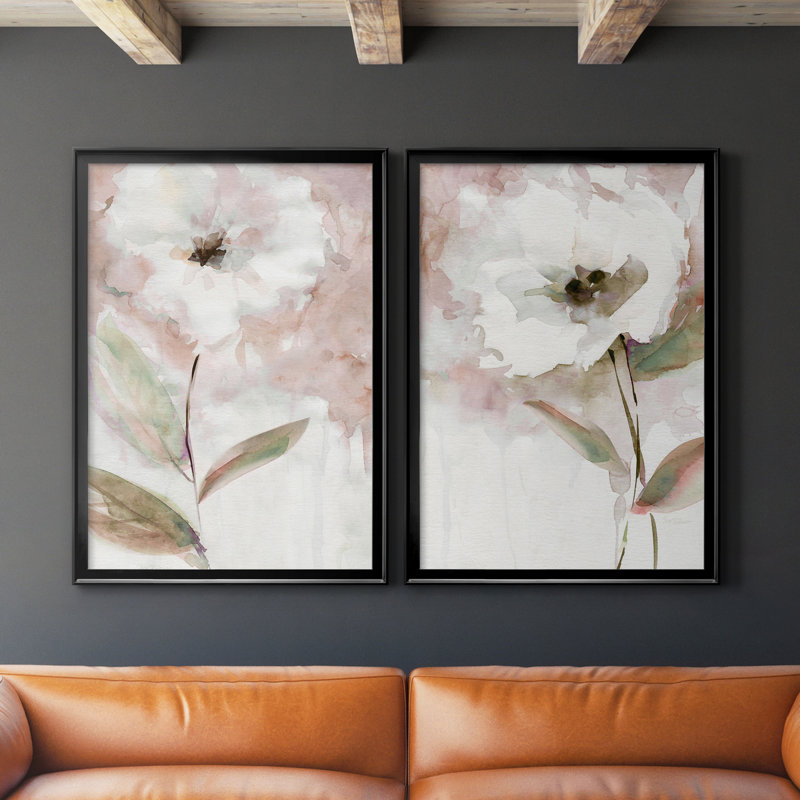 Summer Bloom I - Ensemble de 2 peintures sur toiles, H 30,5 po x l 42,5 po x P 3 po, Black Framed Canvas