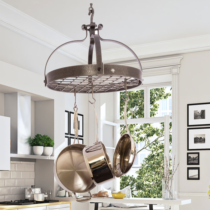 Gourmet USA Handcrafted Dutch Crown Hanging Pot Rack, Hammered Steel