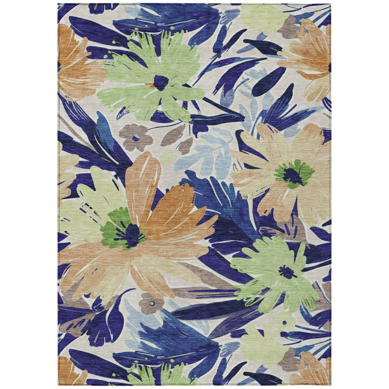 Plyven Blue Washable Indoor-Outdoor Rug - , 3' x 5'