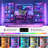 Glass Display Cabinet With Rgb Lights And Lock, Dimmable Function & Multi-Tier Design (28.74"W × 66.93"H × 14.17"D)Black-1156377594