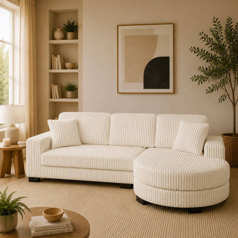 Canapé modulaire en L surdimensionné avec canapé en L Corduroy, Beige