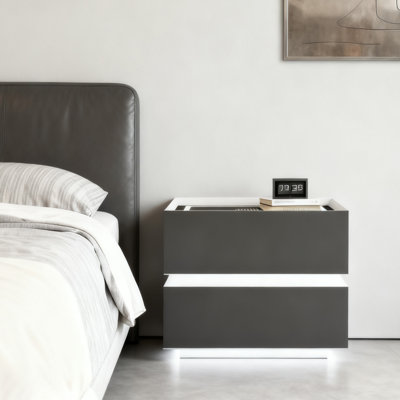 Table de chevet intelligente à 2 tiroirs avec éclairage DEL et recharge sans fil