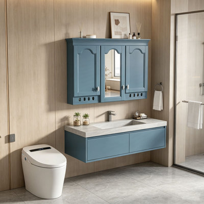 Armoire à miroir murale 35 pouces tout-en-un avec tablettes réglables, charnières à fermeture en douceur, pour meuble-lavabo, salon, rangement de chambre à coucher