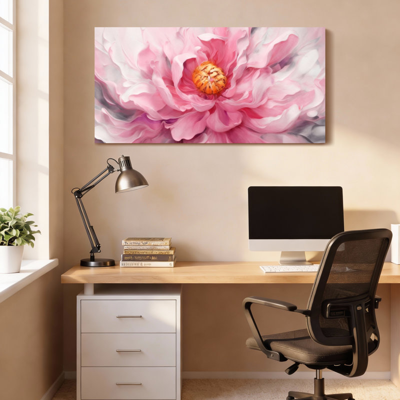 Tableau mural sur toile tendue avec pivoine rose, H 24 po x l 48 po