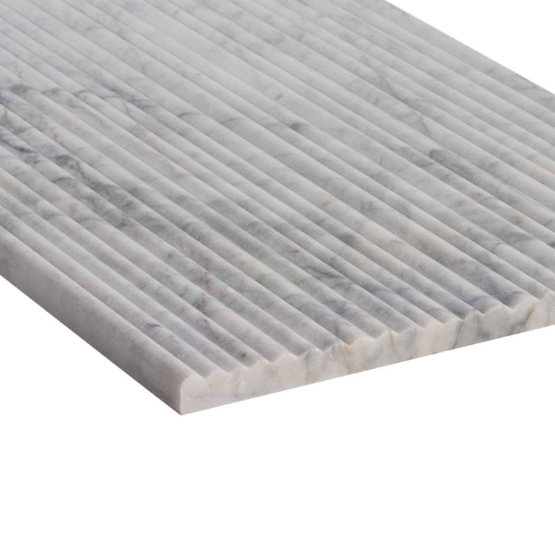 Waves 12x24 Fluted 3D Honed Marble Tile, White Lion