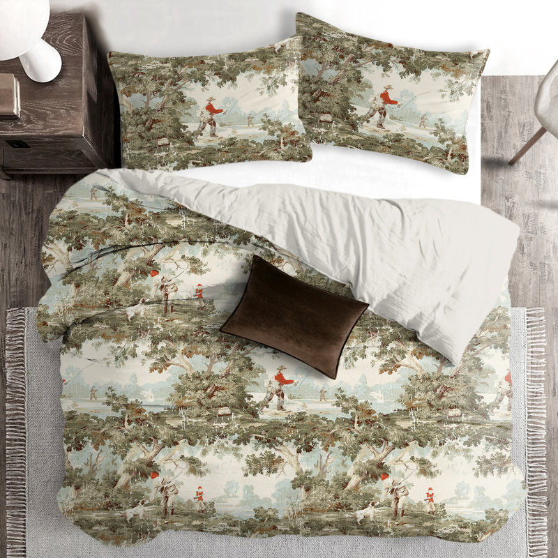 Greenwood Ivory/Red Linen Duvet Cover Set, Twin Duvet + 1 Standard Shams
