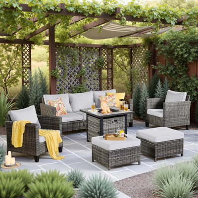Grano Wicker 5 - Person Patio Conversation Set with Cushions