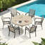 Ensemble de 6 chaises de salle à manger d'extérieur empilables, structure en métal noir résistant à la rouille avec chaises de patio respirantes en tissu textilène gris à séchage rapide pour le jardin au bord de la piscine-132271635