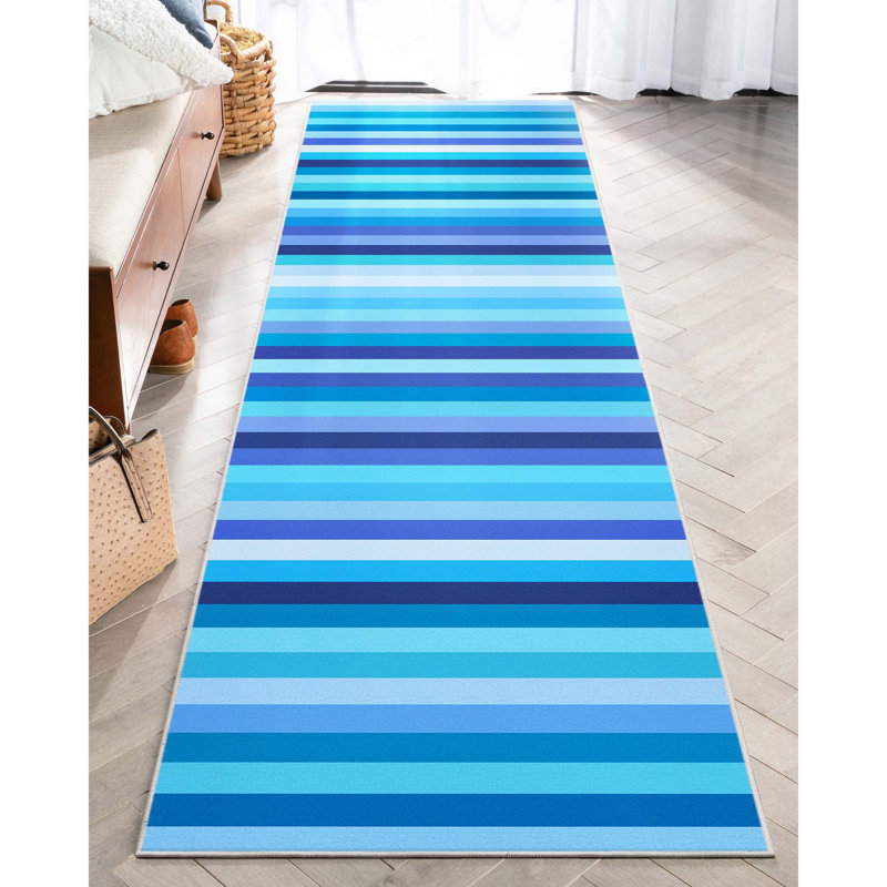 Well Woven Crayola Stripe Solid & Striped Blue Area Rug, Runner 2'7" x 9'3"
