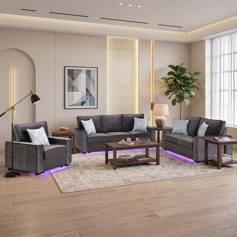 Crème Gita 3PC, 3 Pieces: Loveseat, Sofa, Chair, Cream