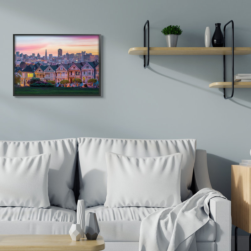 San Francisco, Californie, coucher de soleil, architecture de paysage urbain, Giclée encadrée noir minuit, H 24 po x l 30 po