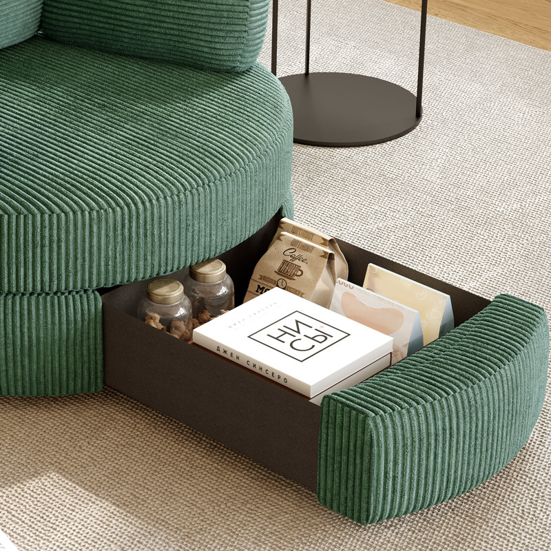  Swivel Accent Chair With Half Moon Ottoman, Round Chairs With Drawer Storage For Living Room, 360° Barrel Chair With Usb Charging Port (Teddy Fabric, Beige)