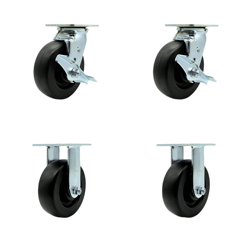 Ensemble de roulettes 4 pièces en polyoléfine avec roulement à billes et 2 freins