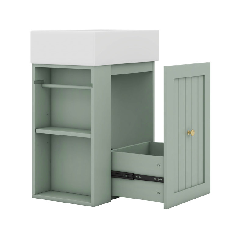 Petit meuble-lavabo flottant de 20 pouces, armoire murale avec lavabo, Vert