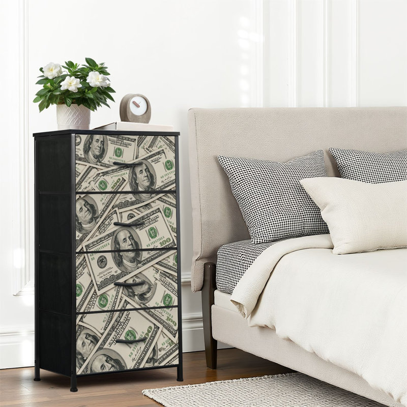 4 Drawer Dresser for Bedroom, Narrow Chest of Drawers, Wooden Top and Study Iron Frame 18"x37.5"-(WxH)