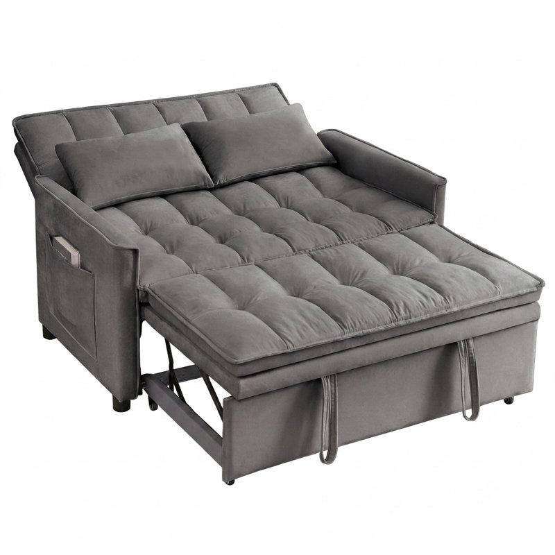 Canapé-lit convertible de 50,3 po avec lit escamotable, dossier réglable à 5 positions et poche de rangement latérale, Gris