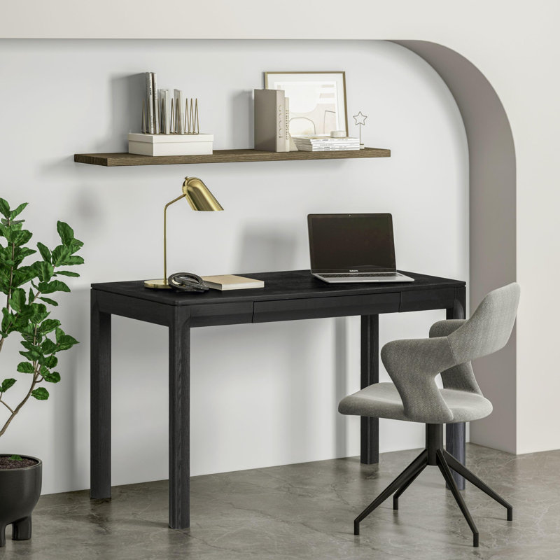 Table de bureau rectangulaire en bois avec tiroir caché NTC Flow - imperméable et résistante à la chaleur, Noir brûlé