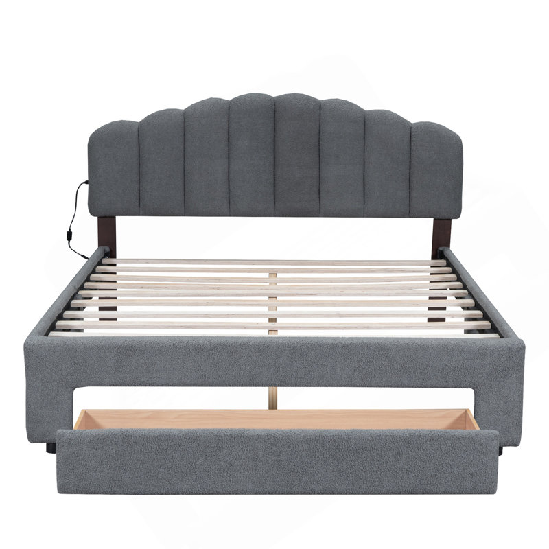 Lit plateforme tapissier avec tiroir Teddy