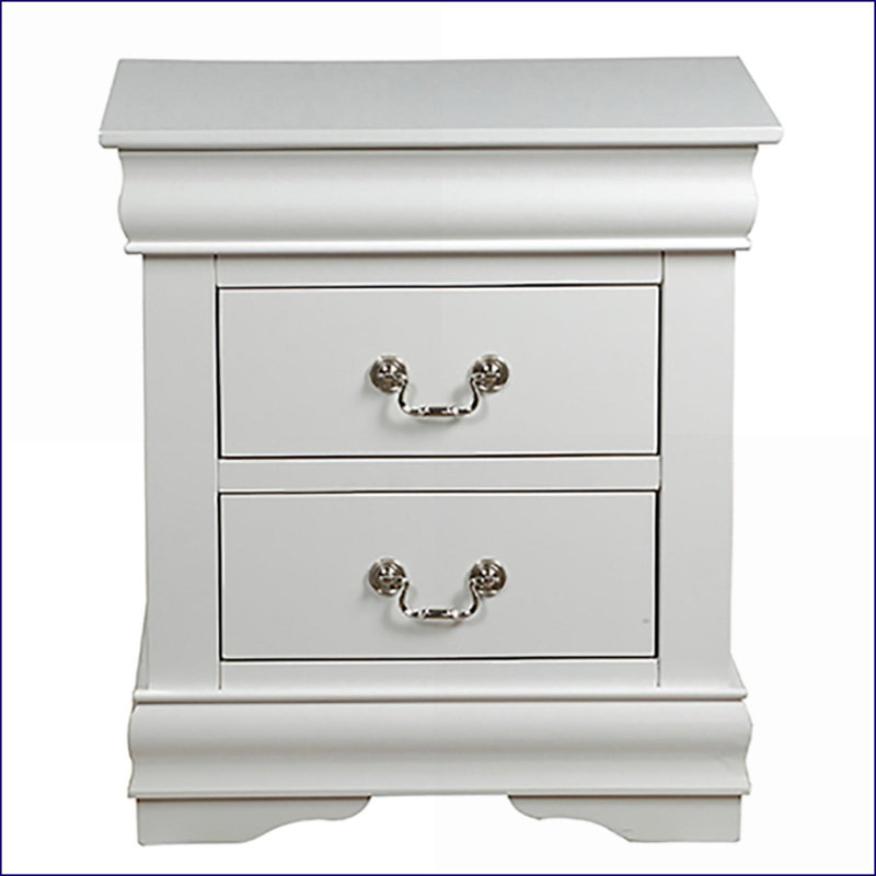 Table de chevet blanche à 2 tiroirs - Style classique Louis Phillipe