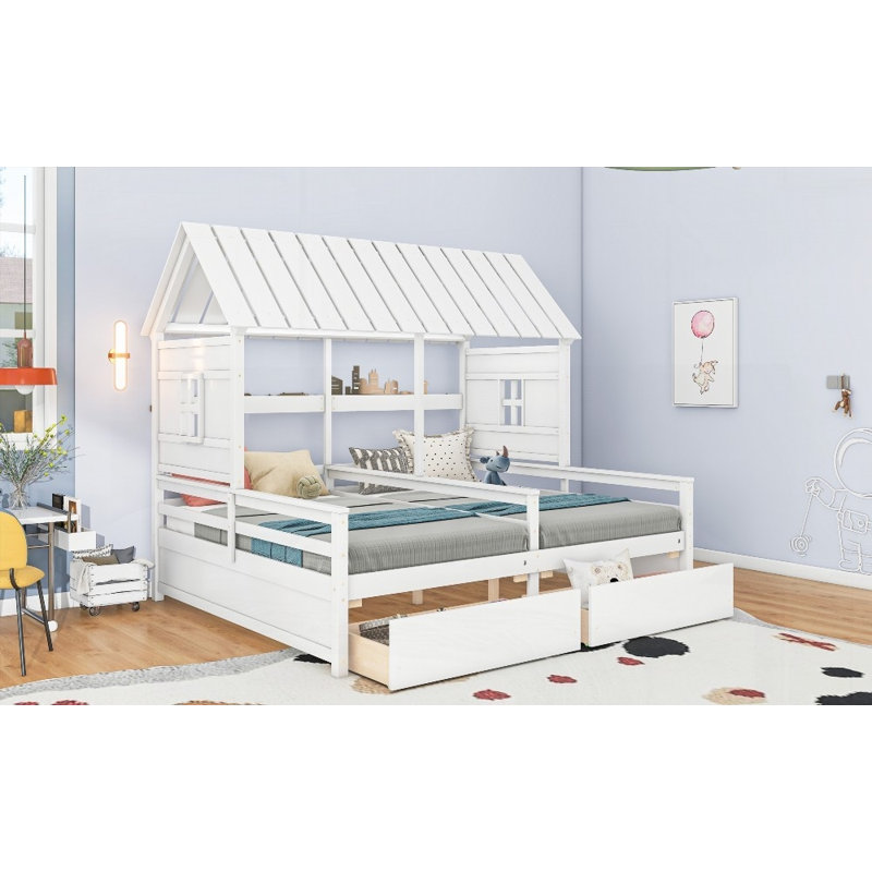Lit plateforme simple avec deux tiroirs, sans sommier, robuste et durable, Blanc