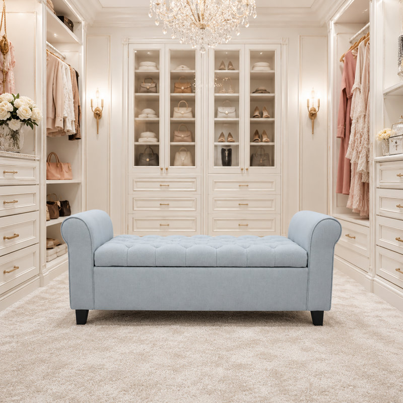 Bridgemon Fabric Upholstered Storage Bench, Light Blue