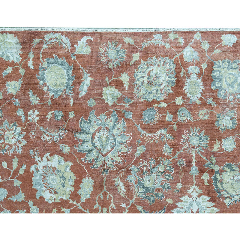 Wool Floral Area Rug in Rust/Blue