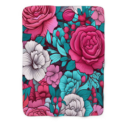 Jeté rose et bleu sarcelle Floral Harmony - 1 pièce Premium She