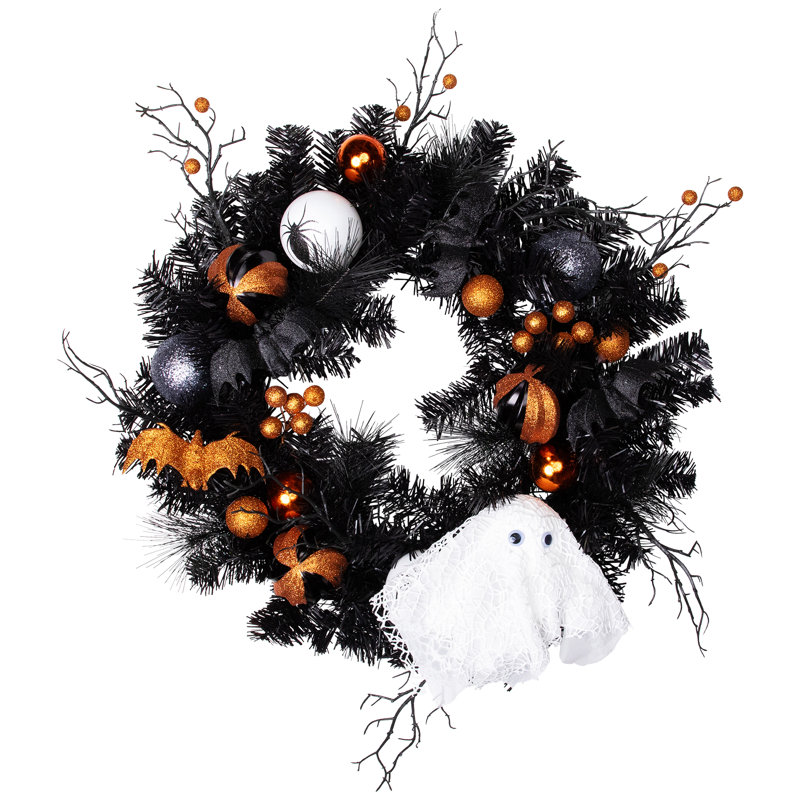 Ornement orange et guirlande de pin d'Halloween fantôme 24 po non éclairée