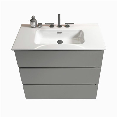 Meuble-lavabo de salle de bain avec 3 trous de robinet, meuble-lavabo autoportant moderne de grande capacité, lavabo intégré sans drain et robinet, pré-assemblé