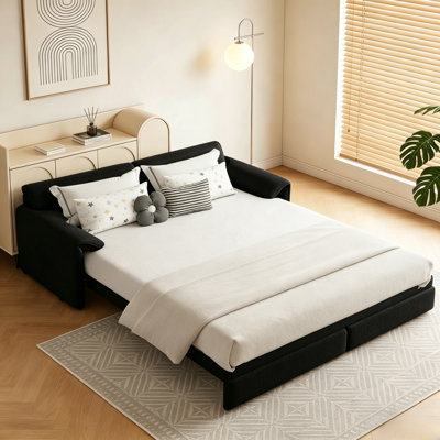 Queen Pull Out Sofa Bed, 3-In-1 Convertible Sleeper Sofa With Side Storage, For Living Room & Bedroom