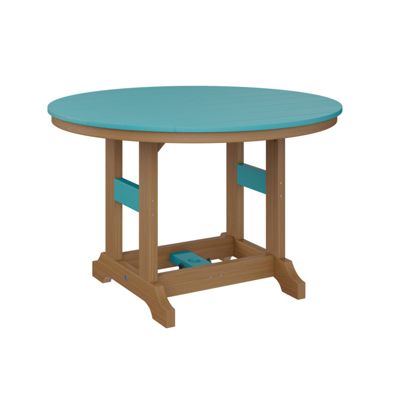 Garden Classic Outdoor Round Bar Table, 39.5" H x 48" W x 48" D, Aruba Blue, Natural Teak