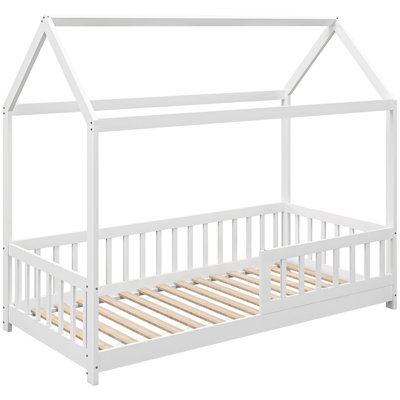 House-shaped Kids Bed Frame With Safety Fence, White