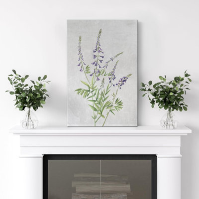 Vibrant, fleur sauvage mauve, gris, lavande, nature morte, art moderne, botanique, floral sur toile