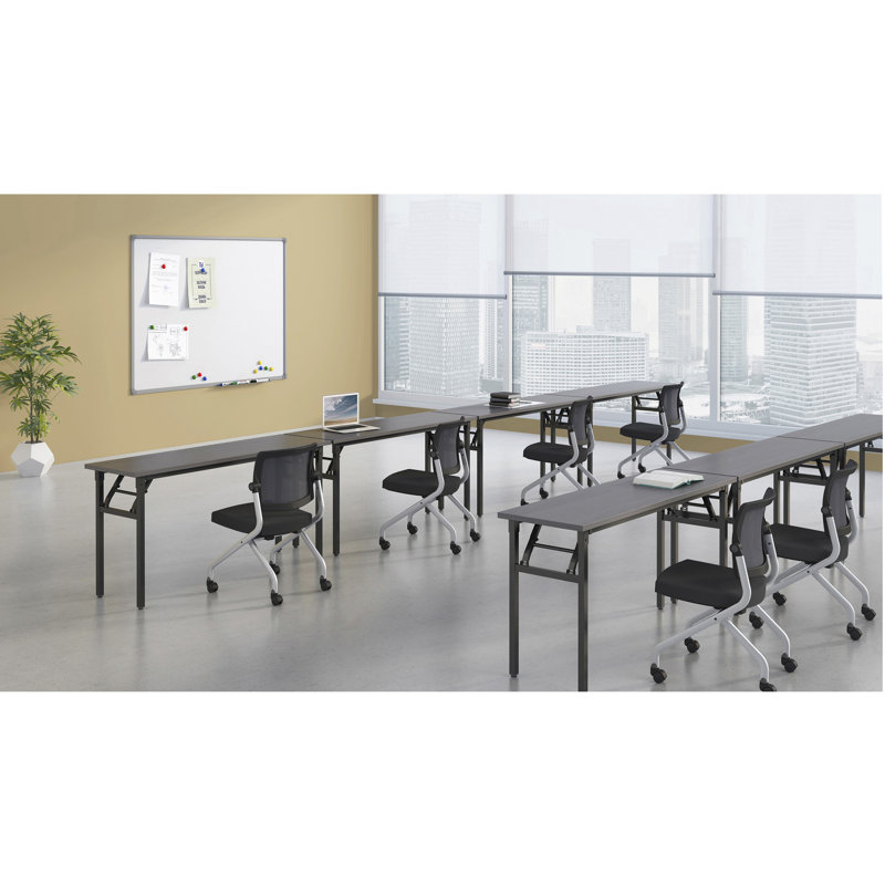 Rectangle 2 Person Flip Top 18'' L Modular Training Table with Modesty Panel, Gray
