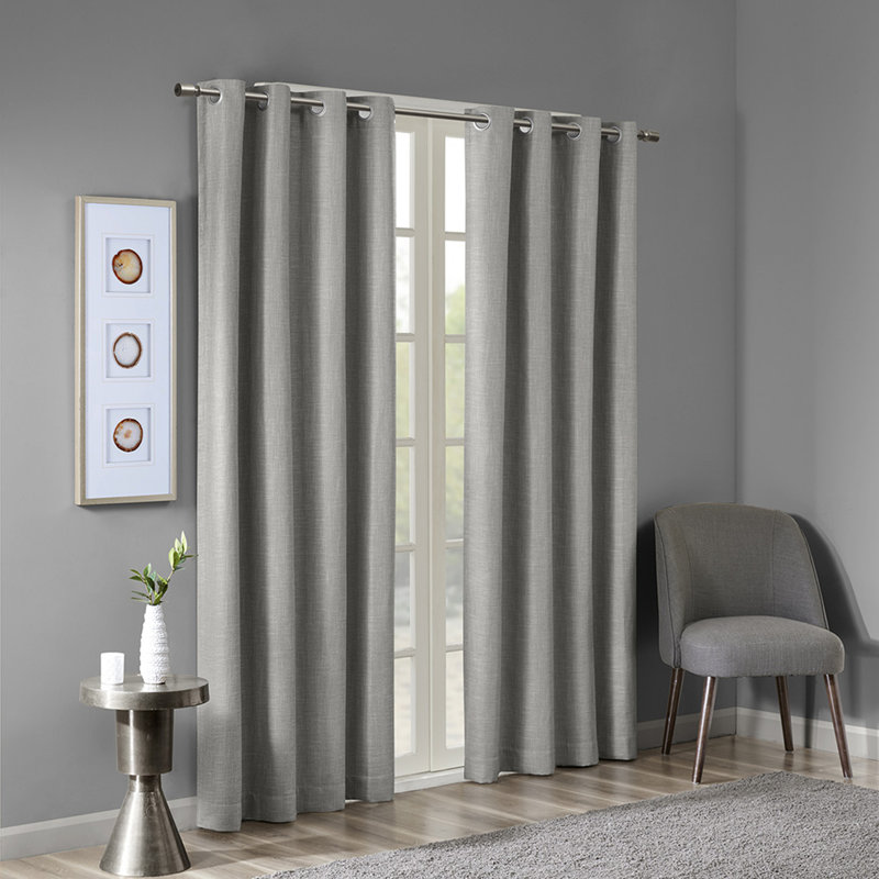 Printed Heathered Blackout Grommet Top Curtain Panel, Taupe, 100" W x 84" L