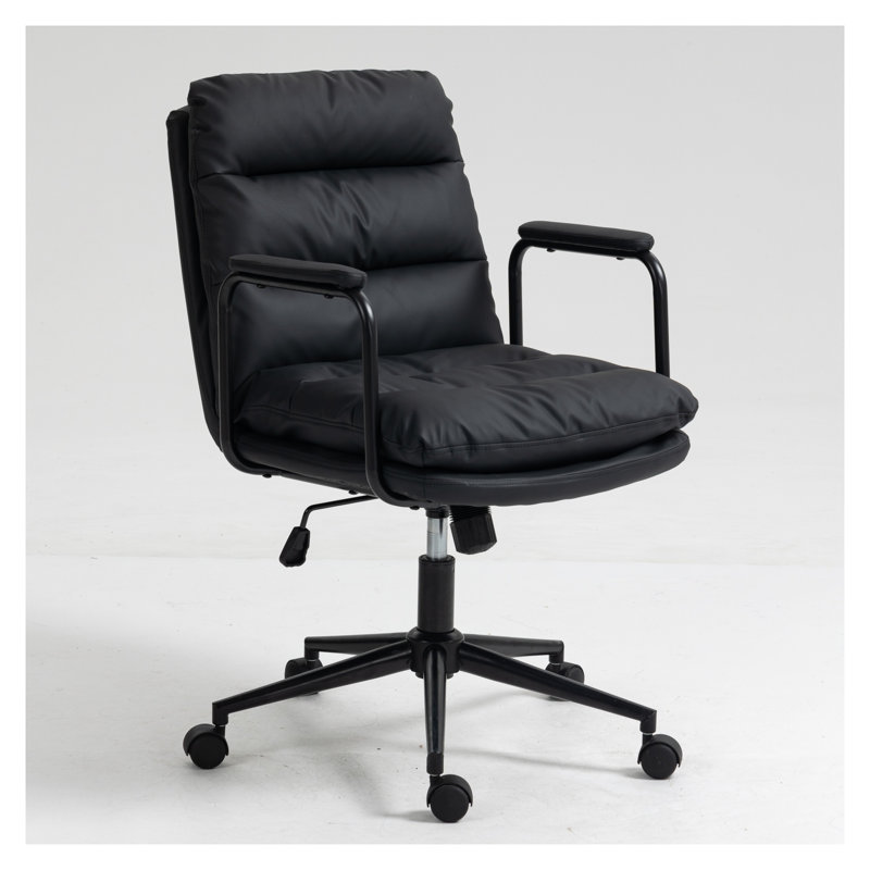 Chaise de bureau ergonomique à dossier moyen pour bureau à domicile - Chaise d'ordinateur en cuir PU avec roulettes, accoudoirs et inclinaison à 40 °, pivotant à 360 ° à hauteur réglable