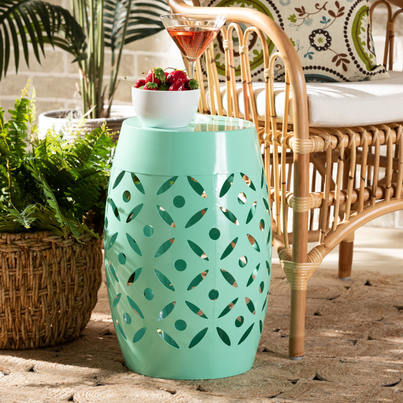 Plumerville Metal Side Table in Modern and Contemporary Aqua Finish, 18.3'' H X 12.2'' D X 12.2'' W