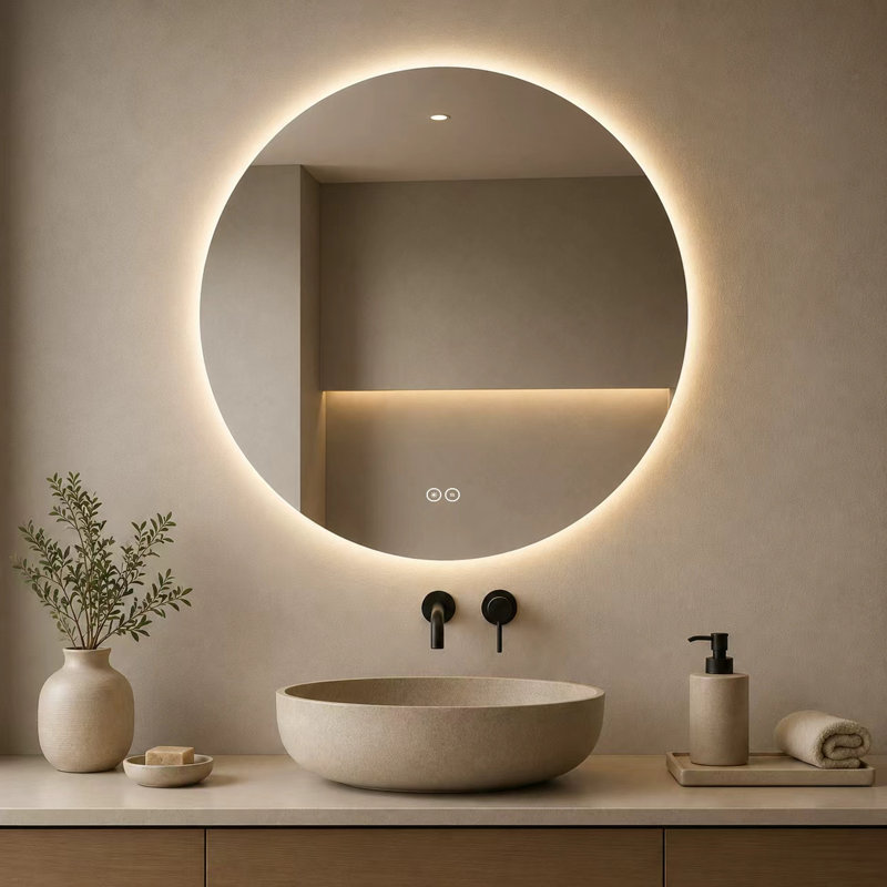 Miroir de salle de bain 32 "x 32" rétro-éclairé à DEL sans cadre avec 3 températures de couleur, lumière à intensité variable, contrôle tactile antibuée et verre incassable