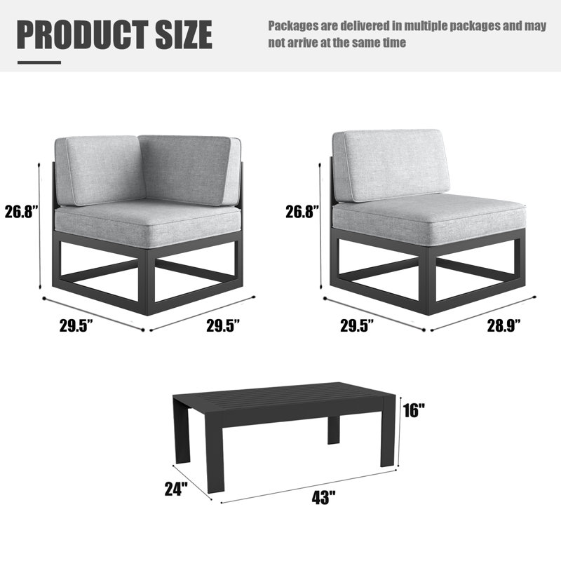 6 - Piece Outdoor Modular Sectional Set with Coffee Table, Gray