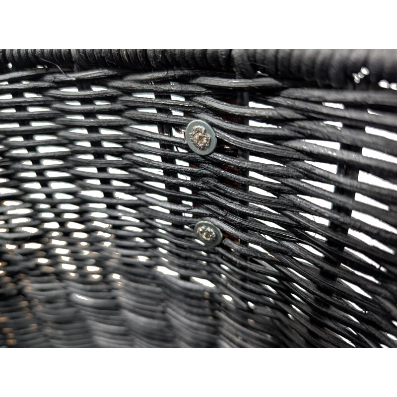 Cole and Grey Rattan Handmade Woven Black Decorative and Functional Storage Basket with Brown Leather Handles, Black