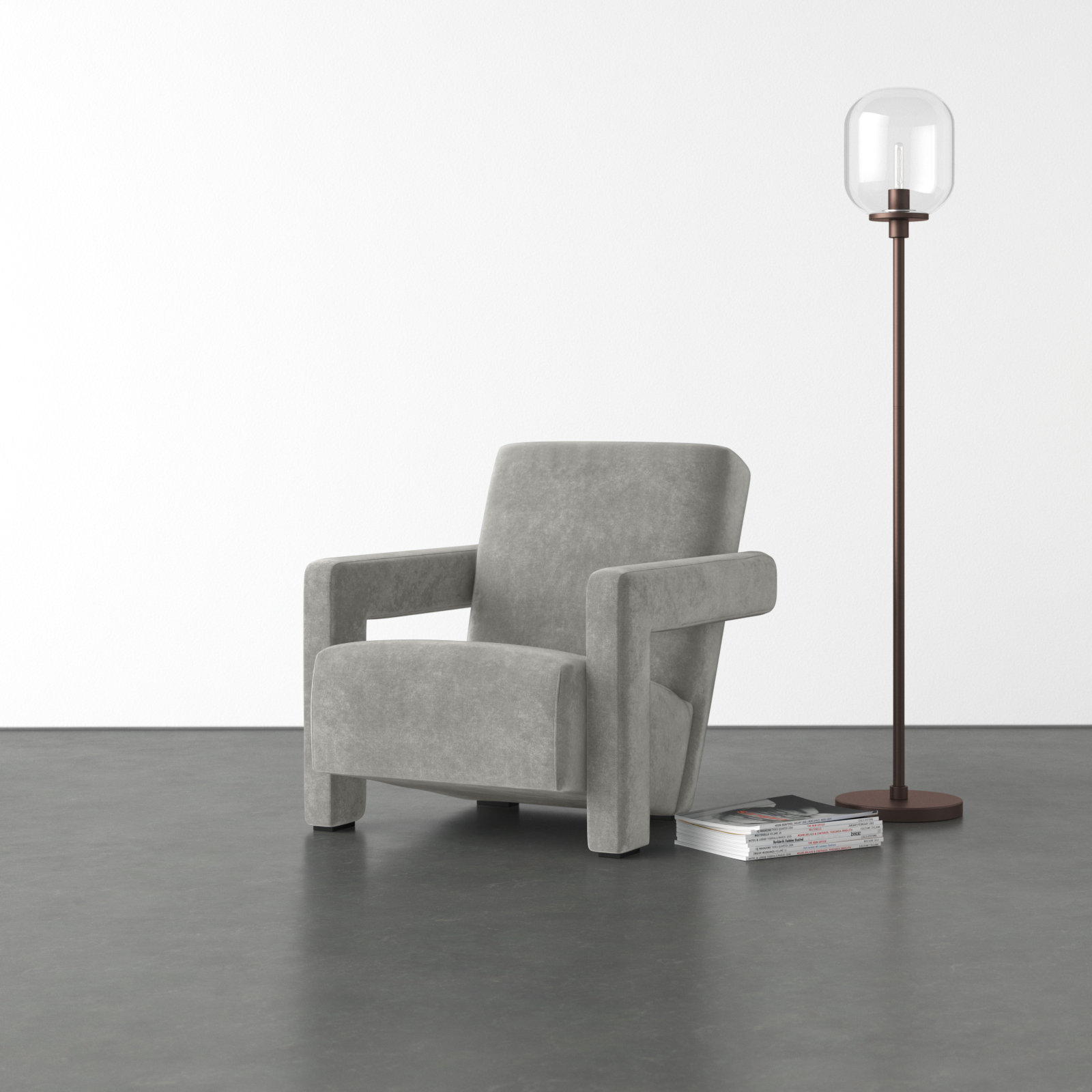 Olsen Pine Velvet Armchair, Gray Velvet