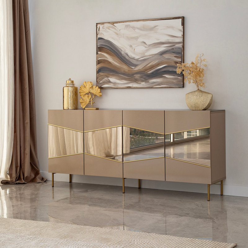Console à miroir 70,9 po, Bronze/Doré