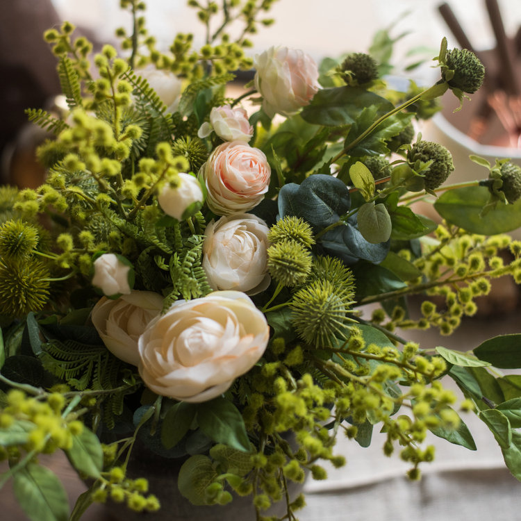 Arrangement floral vert rose rustique Toddington