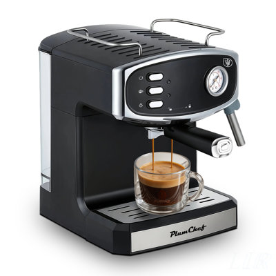 Plum Chef 20 Bar Espresso Machine - Compact Professional Home Brewer with Milk Frother, Pressure Gauge, and Large Water Tank for Rich Coffee