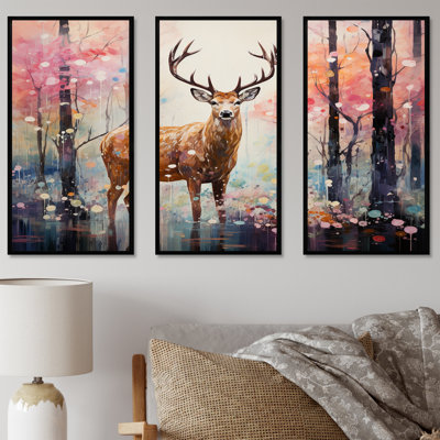 Cerf dans une forêt florale chatoyante - art mural animal cerf