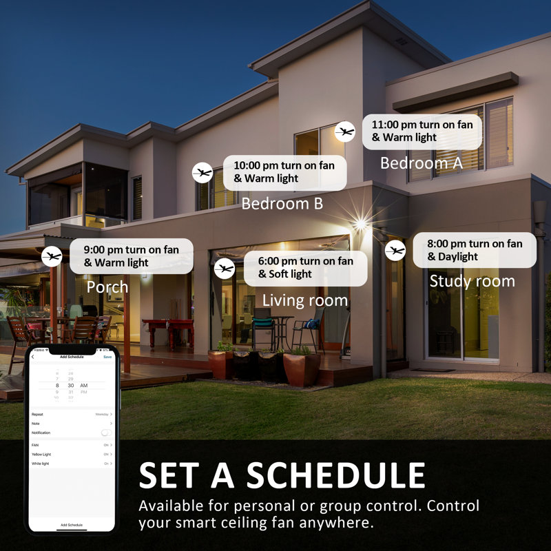 Smart Ceiling Fan With Remote, Light Kit, Works With Google Assistant And Amazon Alexa,Siri Shortcut., 52"
